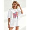 Oversize Women's Short-Sleeve T-Shirt with Pink Heart, Colorful Flowers and "Hpsom flower" Print