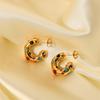 Stainless Steel Earrings Irregular C Shape Ear Studs  Gold Plated Colored Zircon Jewelry For Women Simple Fashion Jewelry Gif