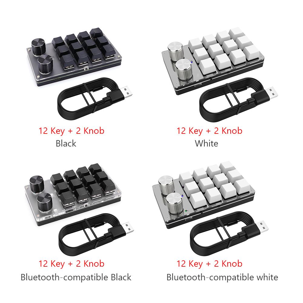 Bluetooth Wireless/USB 12 Key 2 Knob Mechanical Keyboard Gaming Keyboard Shortcut Programmable Keypad Keys Custom Macro 3-9 Key