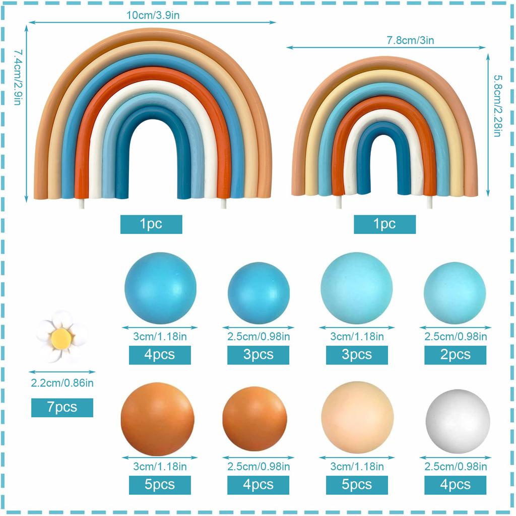 Rainbow Flowers Cake Toppers Boho Cake Decorations with Flower Rainbow Balls for Girl Birthday Party Hippie Boho Party Supplies