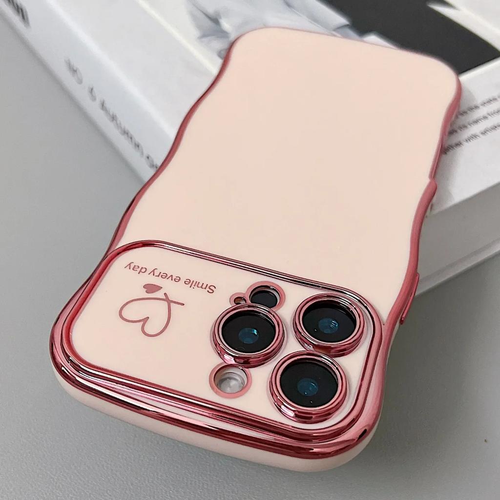 Fashionable Wave Heart Shape Electroplating TPU Soft Case for iPhone 16 15 14 13 12 11 ProMax Plus Shockproof Protective Cover