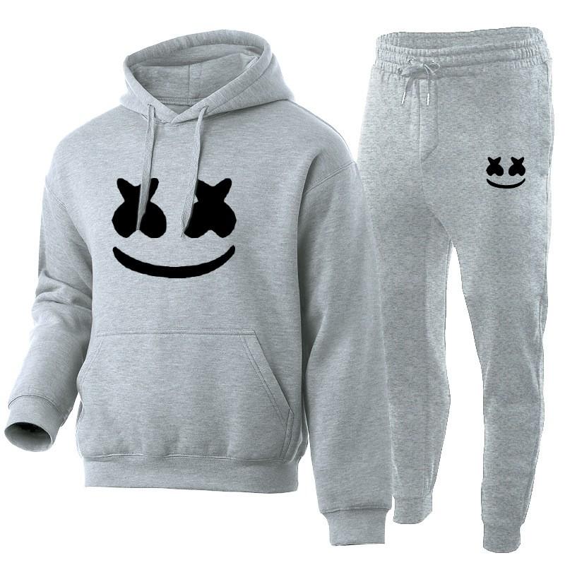 Marshmello Smile Face Hoodie Jogginghosen Set Unisex Oversized Lässig Winter Trainingsanzug