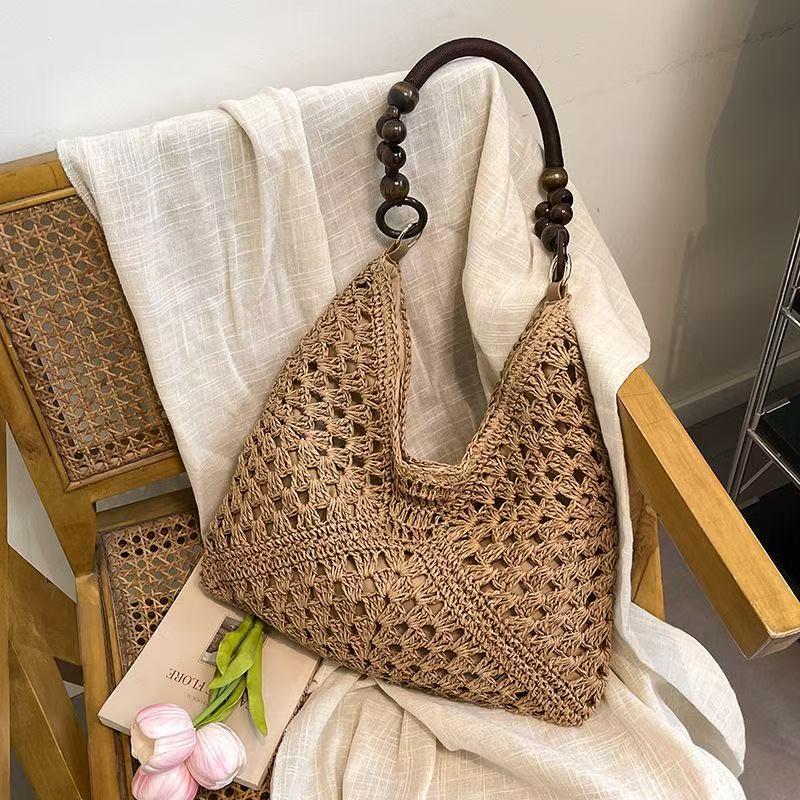 Большая плетеная сумка на плечо из соломы - Универсальная пляжная сумка для летних путешествий