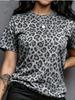 Leopard Print Women T Shirt Casual Short Sleeve O-neck Animal Print Summer Oversized Streetwear Tops