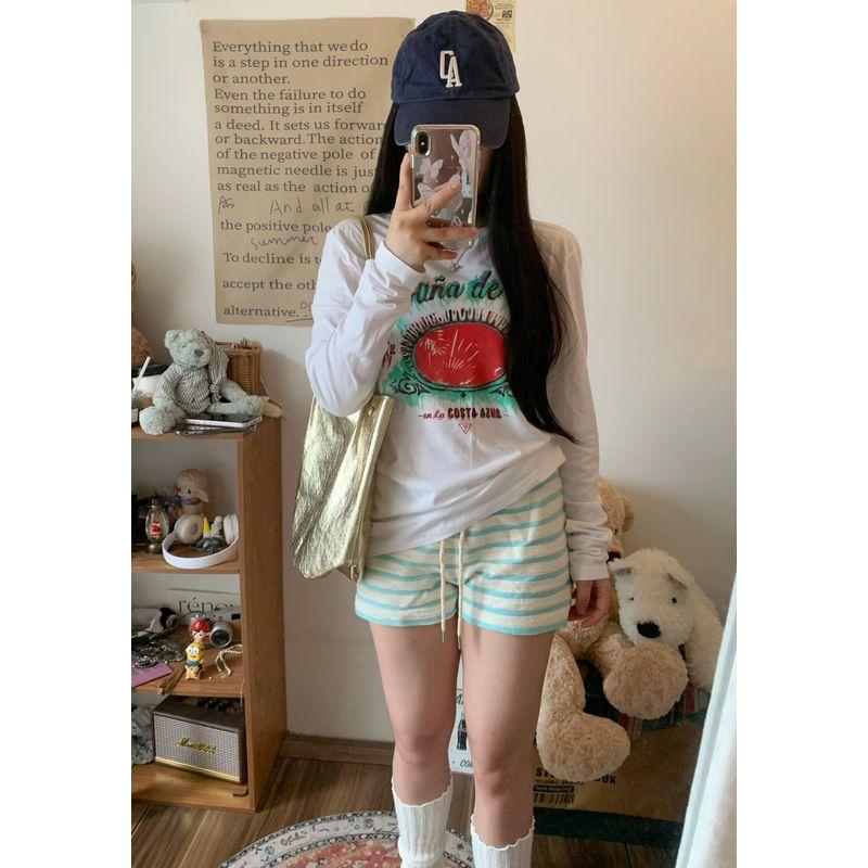 

Accessible Luxury Gu * S American Print Y2g Yabi Loose Long Sleeves T-shirt Long Sleeve Long Sleeves C734 White XL