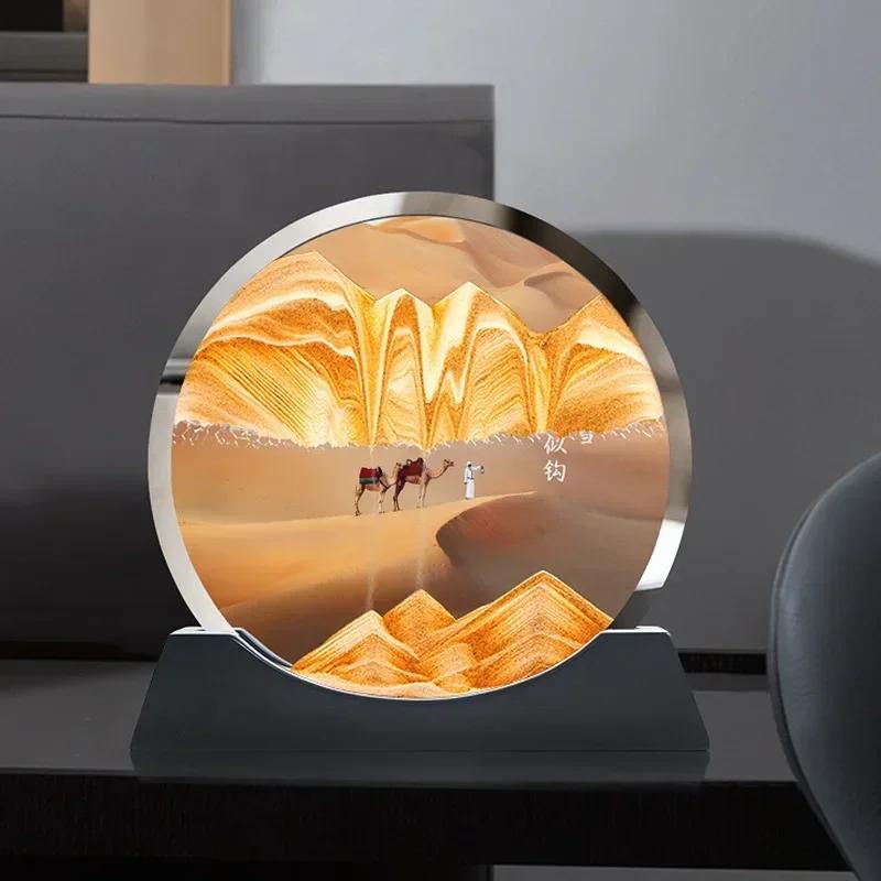 Sandscape Moving Sand Art Picture Desert Snow Landscape Quicksand Craft Round Hourglass Flowing Sand Painting Home Decor Gifts