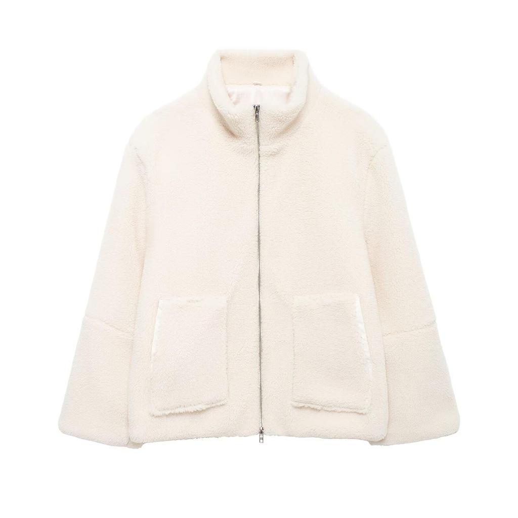 Giacca Cardigan Corta Calda in Lana d'Agnello Moda Invernale da Donna a Colore Unito