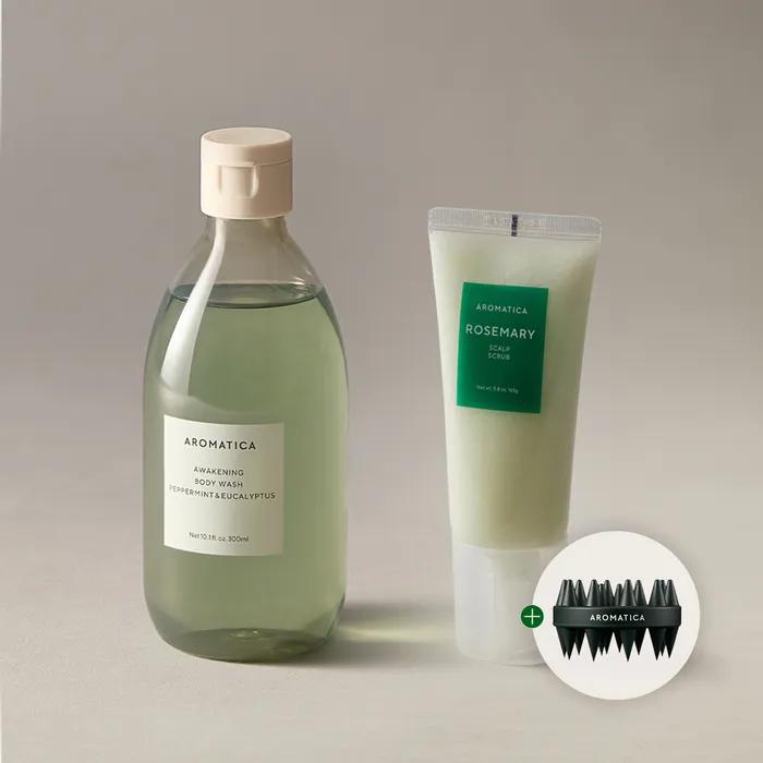 (Cooling Shower Care) Awakening Body Wash & Rosemary Scalp Hair Scrub (+Free Shampoo Brush)