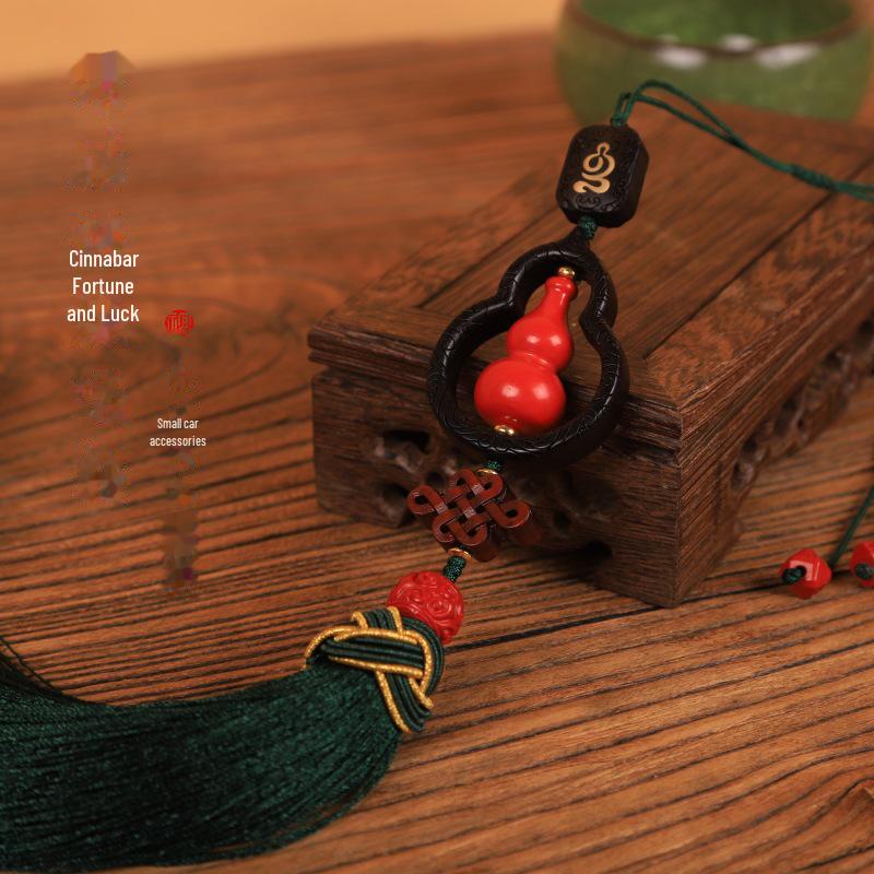 Chinese Red Cinnabar Gourd Car Pendant: Men's Blessing and Peace Charm, Compact and View-Friendly.