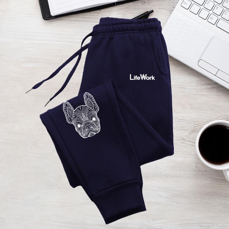 Dog-sketch-vibe Men Sweatpants Front Simple Blank Leg Motif, Stylish Hand Line Drawing Puppy Head Graphic Joggers for Soft Relaxed Daily Wear
