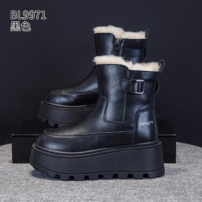 

thick-soled snow boots winter new leather thickened warm cotton shoes velvet Martin short boots 34