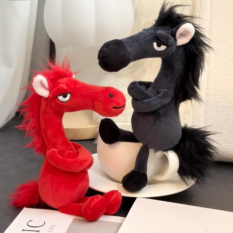 Entzückender Kreativer Dunkles Pferd Schlüsselanhänger Maskottchen Niedliches Simulationspferd Weich Chinesischer Stil Tierkreiszeichen Pony Figur Zimmerdekoration