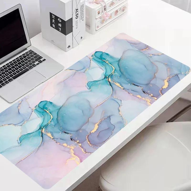1pcs Pastel Blue Pink Gold Marble Print Stitched Edges Large Nonslip Gaming Mouse Pad Desk Mat
