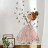 Pink Princess Dress Girl Wall Sticker for Girls Bedroom Heart Petal Dreamy Home Decor