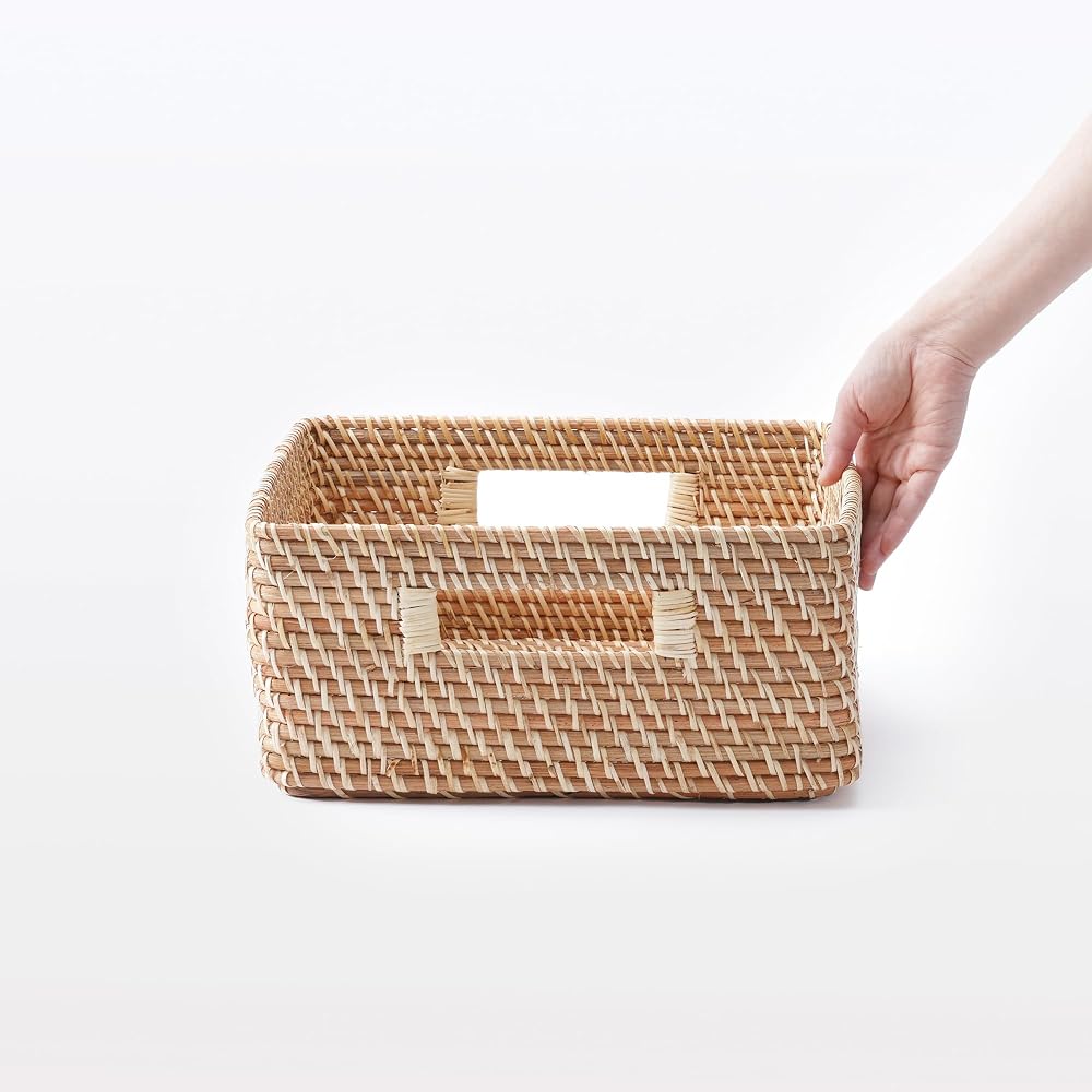 MUJI Stackable Rattan Rectangular Basket - Medium V Approx. W35 X D36 X H16cm 18021833 Basket