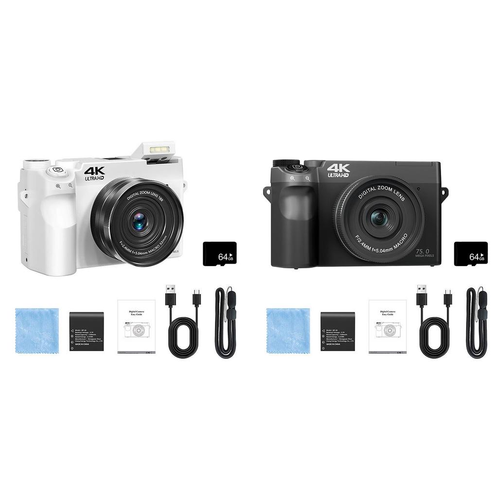 Professional 4K Mirrorless Camera 75MP Double Cameras 18X Digital 9 Photo Mode Portable Detachable Battery Support
