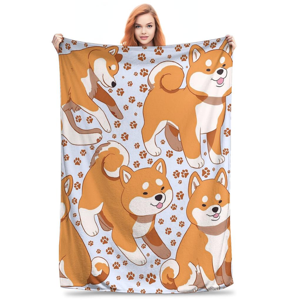 Cute Shiba Inu Dog Pattern Blankets Warm Flannel Sofa Throw Blanket for Couch Bedding Travel Throws Bedspread Quilt