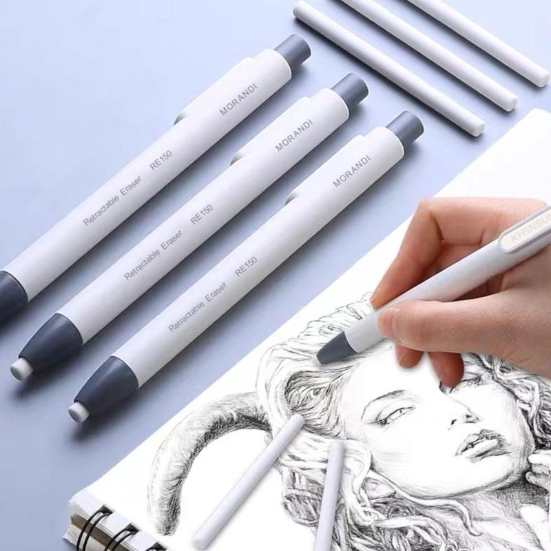 Pen Shape Retractable Eraser Press Action Eraser Easy Erasing Rubber Eraser for Student Kid Adult Writing Art Drawing