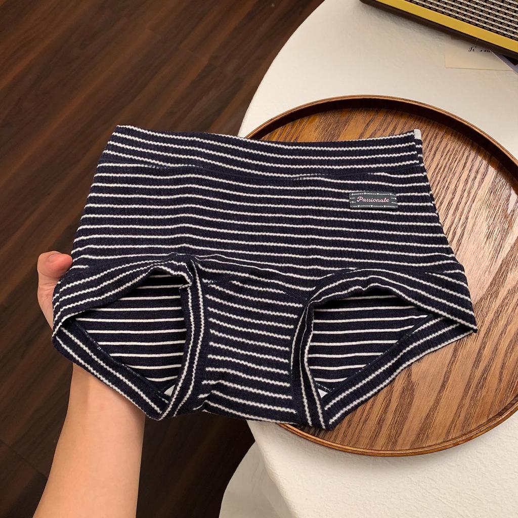 Women's Retro Stripe Low-Rise Cotton Antibacterial Boxer Briefs with Extended Crotch