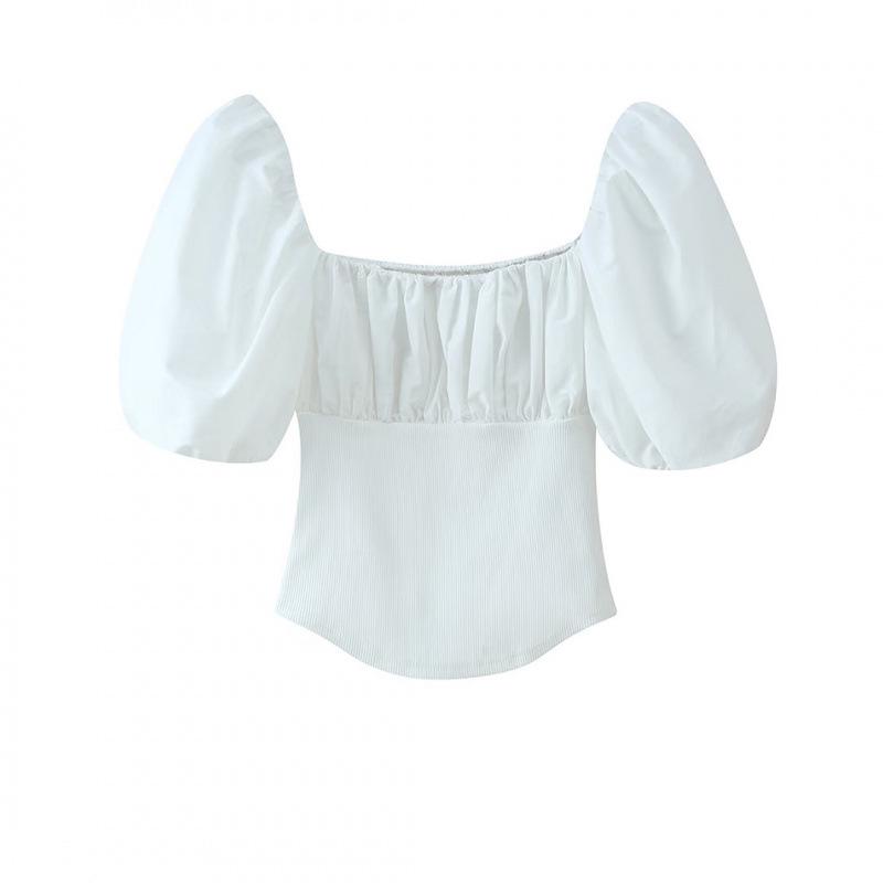 

Spring 2026 European & American Style Patchwork Balloon Sleeve Top Small білий