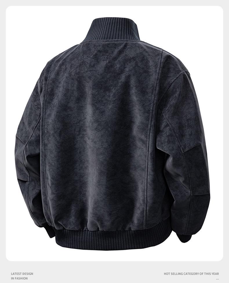 Men's Retro PU Leather Jacket with Stand Collar - Trendy, Versatile, Loose Fit for Spring and Autumn with Plus Velvet Casual Design.