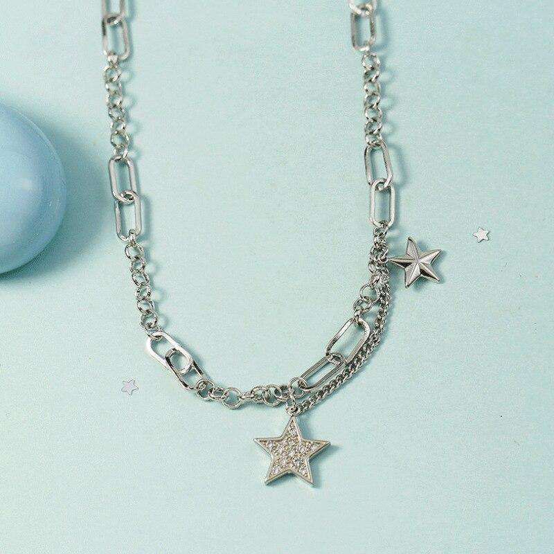 Hiphop Sterling Silver Color Crystalline Tassel Women Star Charm Necklaces Pendants Bridal Party Event Wedding Occasion Jewelry Chokers