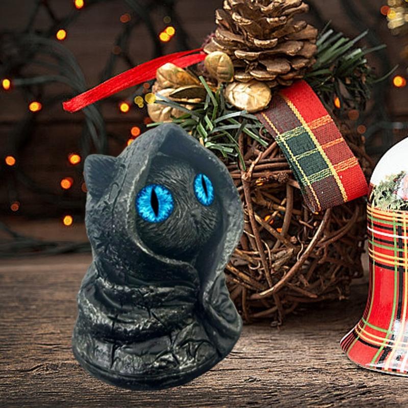 Mysterious Hooded Cats Fiqurines Gotik Black Cats Statue Halloween decors Whimsical Kitten Sculpture Shelf Accent Gift