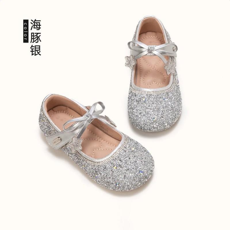 Girls Princess Dress Shoes With Rhinestones Soft Sole Flat Ballet Style Stage Performance 2026