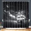 Nautical Lighthouse Shower Curtain Beach Coastal Sunset Sail Boat Retro Scenery Bathroom Decor Bath Curtain With Hooks