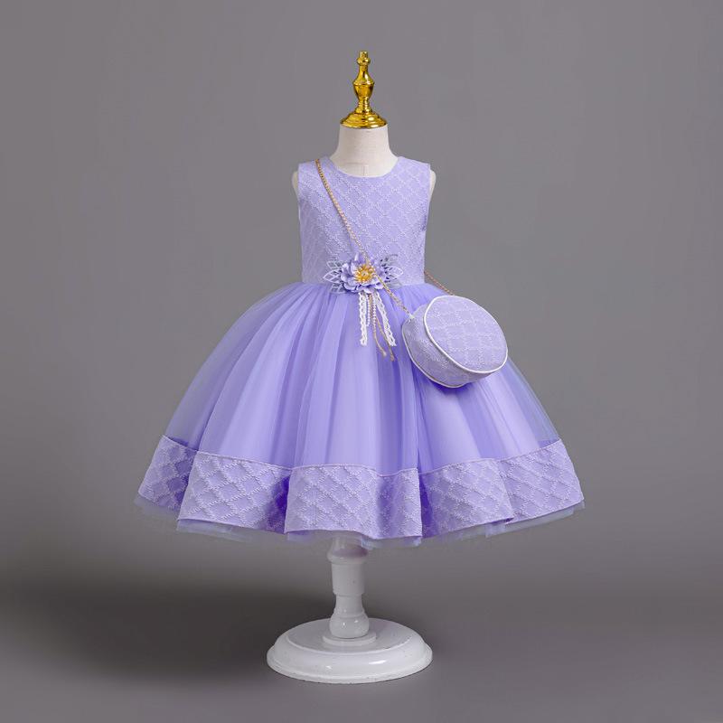 3dílné nové dívčí princeznovské šaty vyšívané s dlouhým rukávem elegantní dívčí šaty dětská narozeninová párty šaty + taška