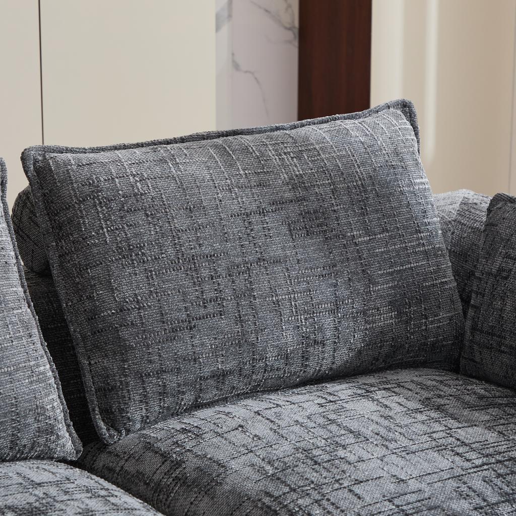 Modular 4-Seater Sofa (2 Footstools), Cushion, Cup Holder, 2 Side Pockets, Foam/Spring Core. Freely Combinable(gray Chenille Fabric)