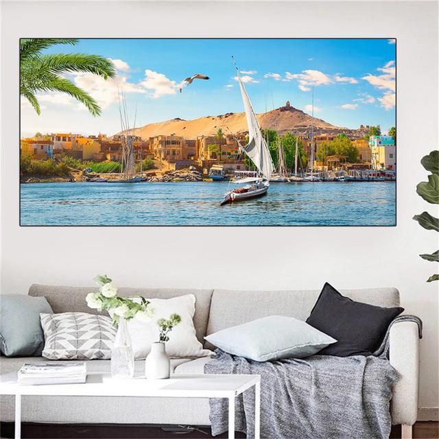 Landscape Great Nile River Panoramic View Boat Lake Canvas Painting Posters and Prints Wall Art Living Room Home Decor No Frame