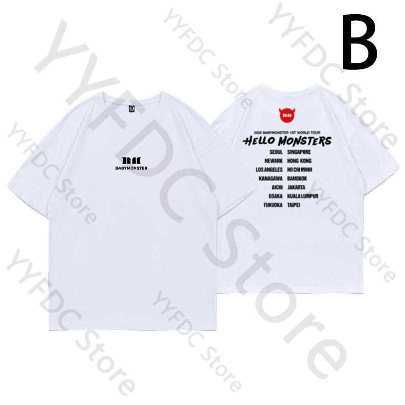 Babymonster T Shirt Kpop Fashion HELLO MONSTERS Concert Fans MONSTIEZ Tops Women crop tops Unisex Summer Cotton Short Sleeve Tee