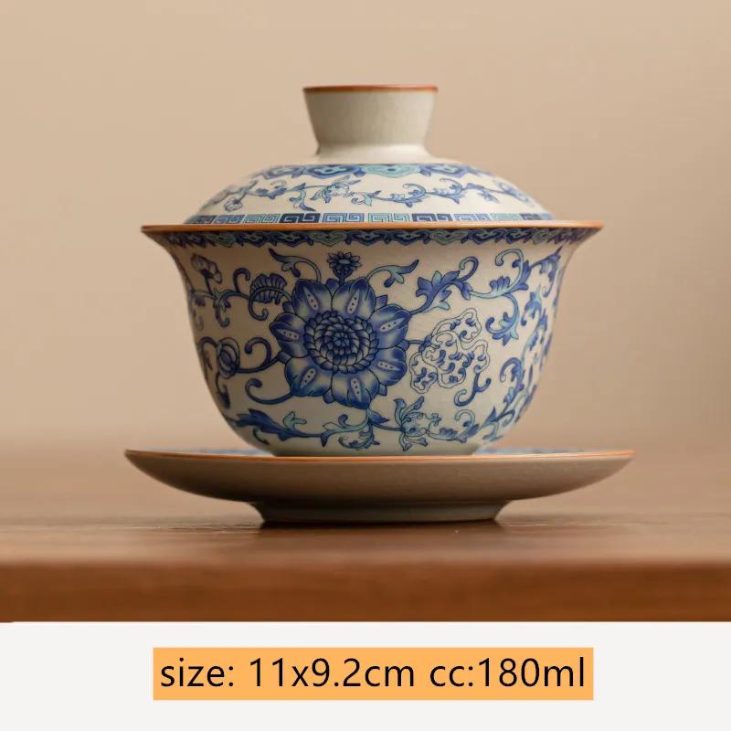 Chinese Ru Kiln Ceramic Teapot Gaiwan Traditional Handmade Blue and White Tea Pot Beauty Tea Infuser Kettle Household Teaware