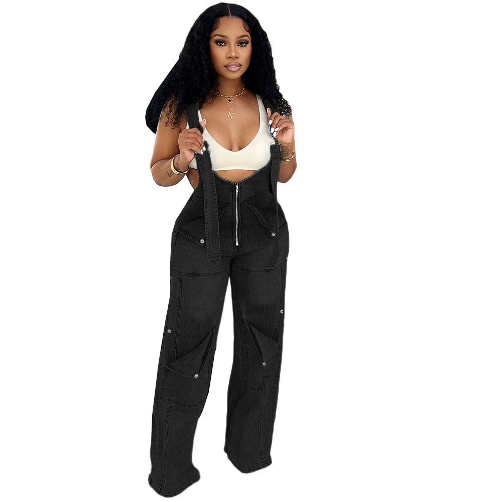 Women's European & American Denim Overalls - Summer Casual Zipper Washed One-piece Long Pants
