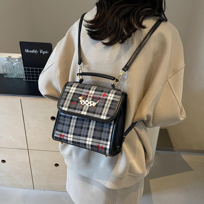 

Изысканный женский рюкзак в академическом стиле 2024 года, новая универсальная клетчатая сумка высокого класса, школьная сумка через плечо чёрный
