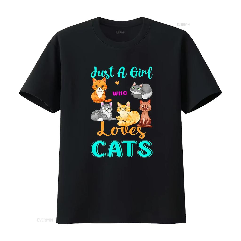 Just A Girl Who Loves Cats Cat Lover s T Shirt vintage Washed Soft graphic Comfortable homme designer clothes Casual Versatile