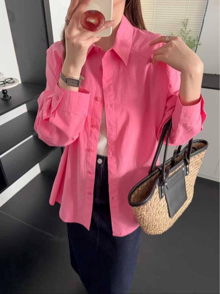 French High-End Casual Solid Color Long Sleeve Shirt for Women