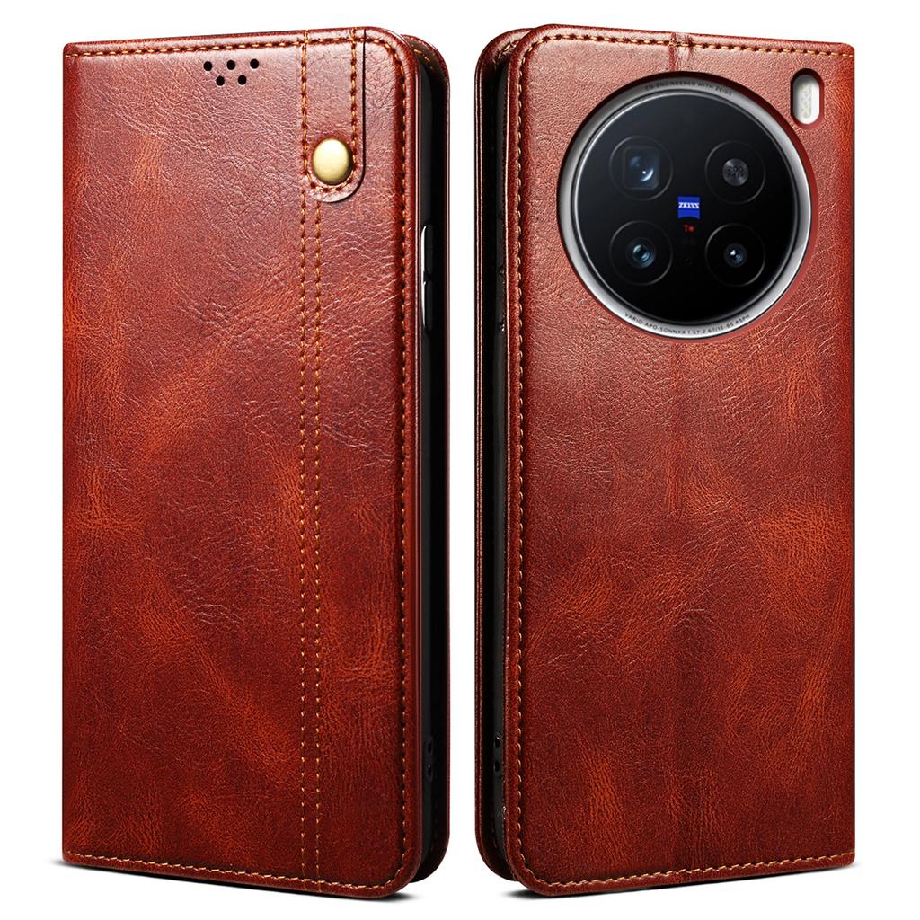 For vivo X200 Pro 5G Case Crazy Horse Texture Waxy Leather Wallet Stand Phone Cover