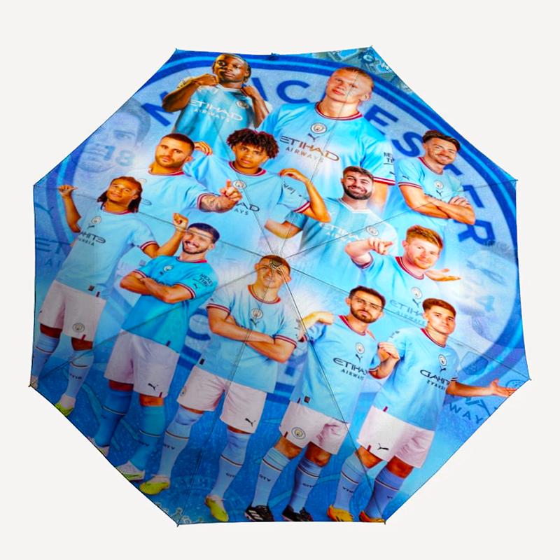 Manchester City Theme Automatic Umbrella, Lightweight & Portable, 8 Rib, Perfect for Outdoor Travel, Birthdays, Christmas, Gifts.