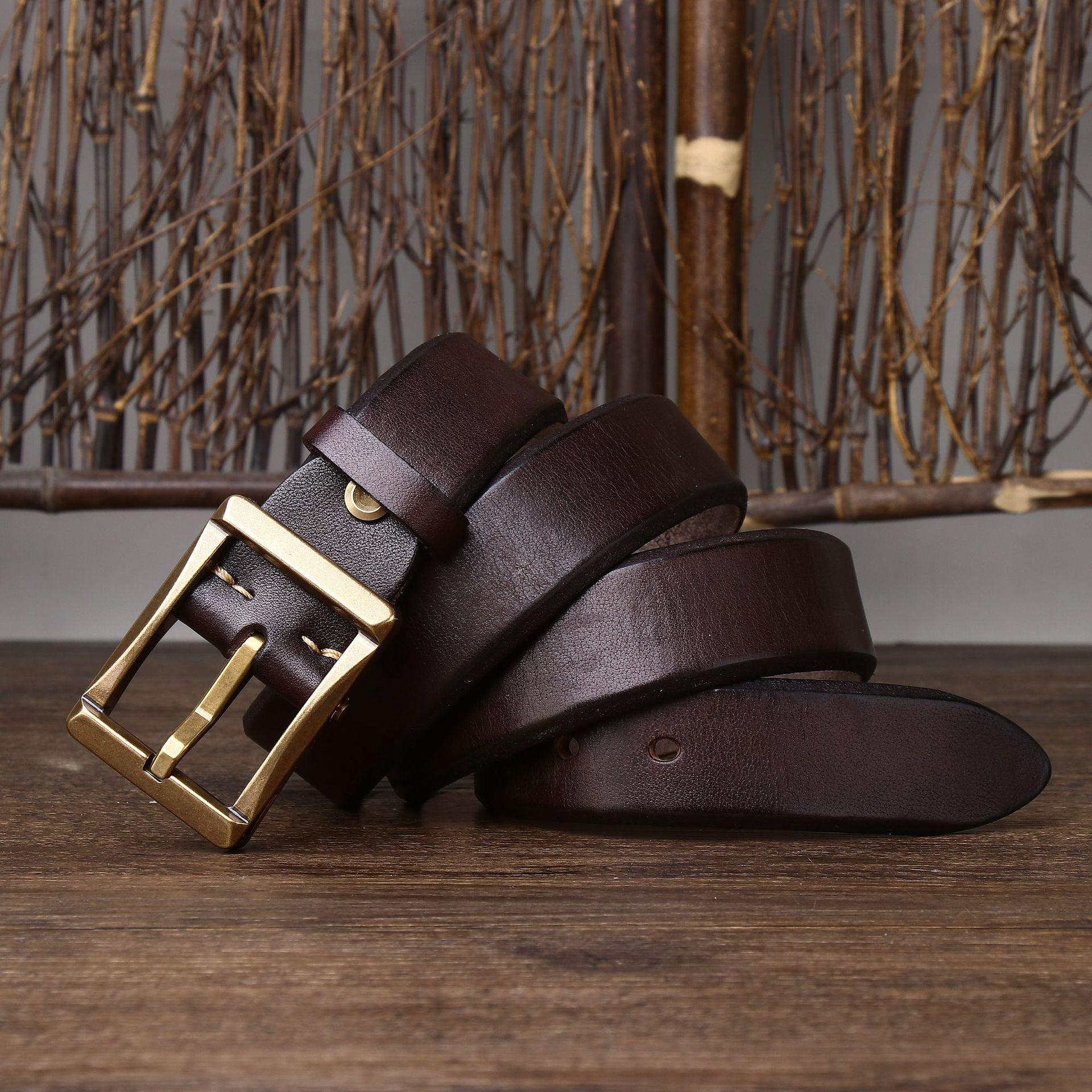 

Rough American Retro Thickened Leather Belt First Layer Cowhide Men S Belt Copper Buckle Casual Jeans Belt Men S 130cm