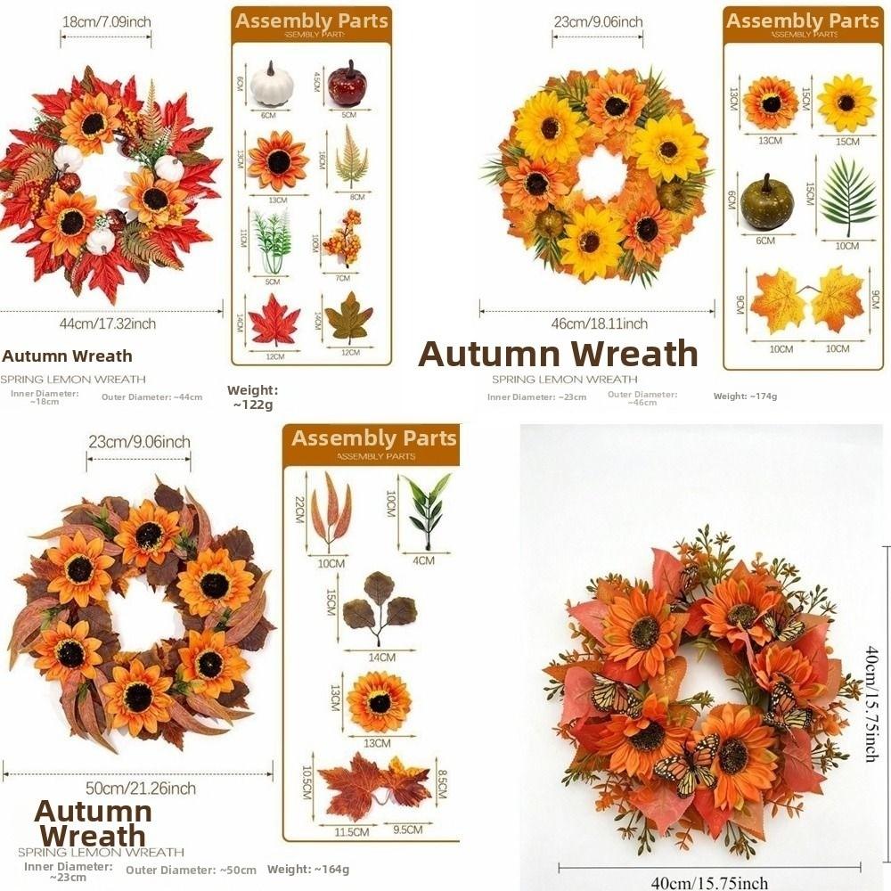 Simulated Floral Pumpkin Maple Leaf Wreath Thanksgiving Home Decor Artificial Sunflower Wreath Wall Hanging Rustic Style