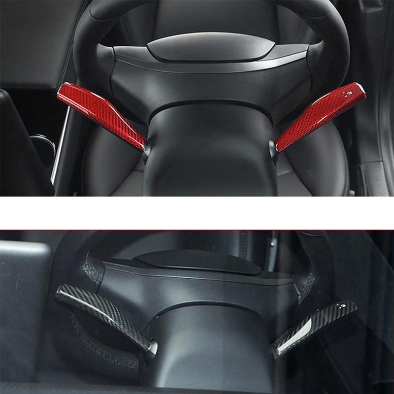 Car Gear Lever Paddle Wiper Gear Stickers For Tesla Model 3 2016- Model Y - Real Carbon Fiber Interior Accessories