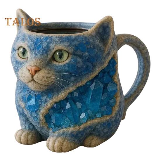 

Кружка для кофе с изображением кота, 3D, искусственная хрустальная смола, художественная чашка с эргономичной ручкой, новинка, подарок для любителей кофе и чая синий