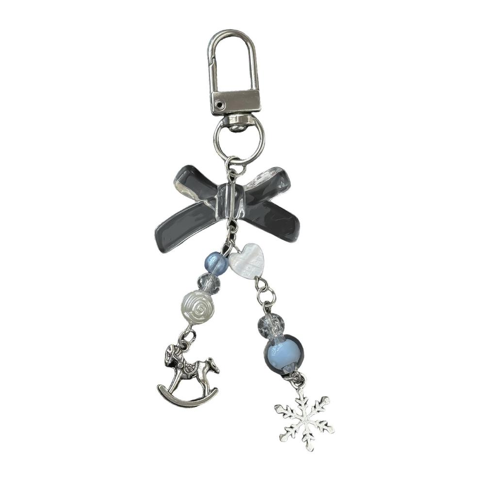 Winter Snowflake Charm: Blue Bow Mobile Keychain