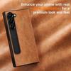 Genuine Leather for Samsung Galaxy Z Fold 6,Full Grain Leather + Hard PC Shell Ultra with Front Built-in Screen Protector,Magnetic Hinge Protection,