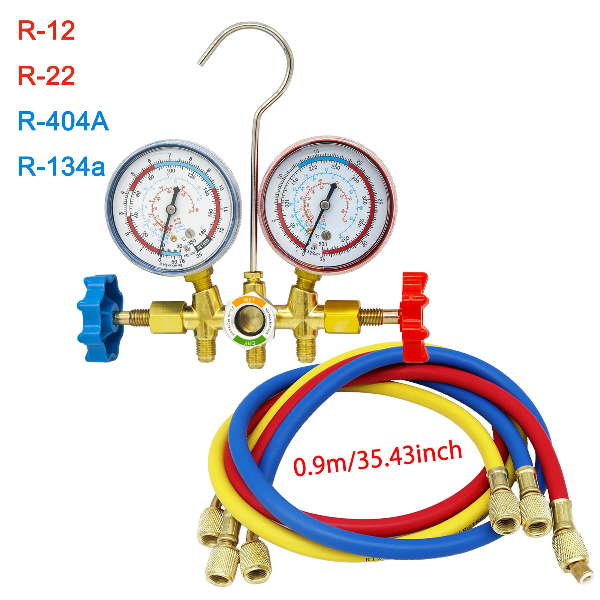 

3-Way AC Manifold Gauge Set w/ Hoses for R12/R22/R404A/R134a | Automotive HVAC Refrigerant Diagnostic Tool