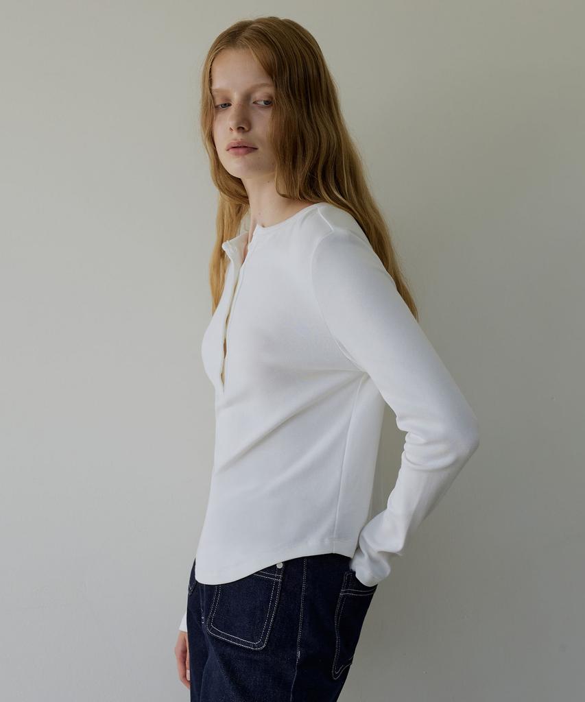 ARTID Cotton Modal Henley Neck Long Sleeve T-Shirt_Ivory