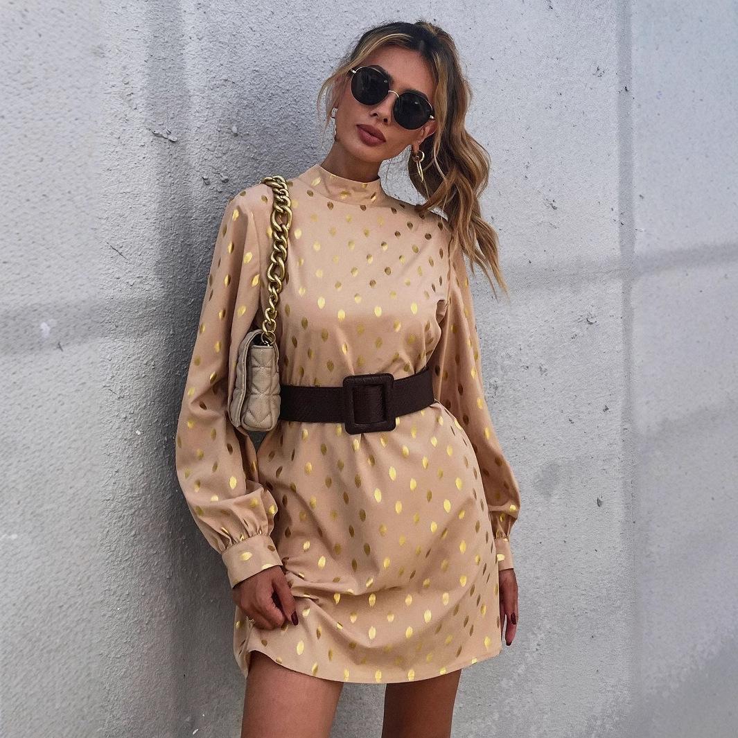 

Women s Elegant Polka Dot Long-Sleeve Dress - European & American Style M