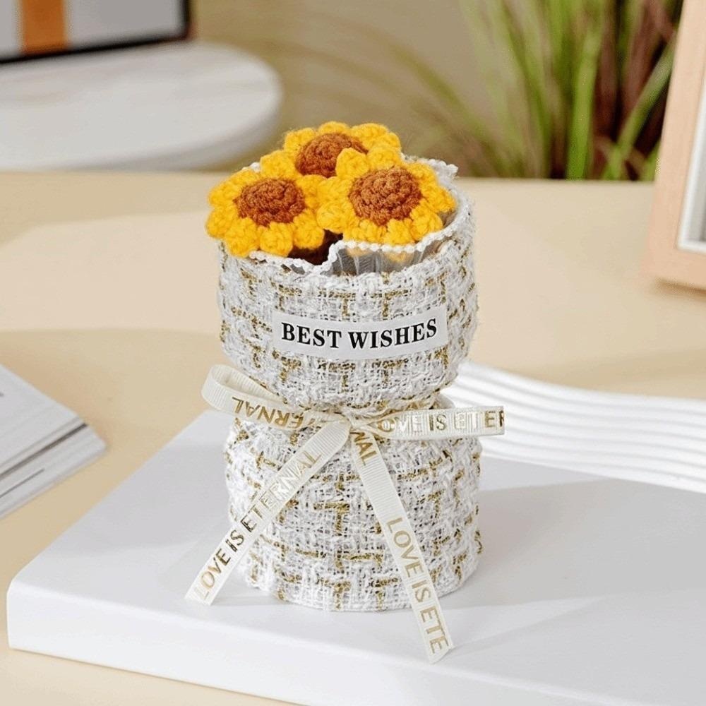 Creative Graduation Gift Crochet Flowers Bouquet Handmade Home Decor Rose Flowers Bouquet Mini Puff Flower Bouquet Mothers' Day